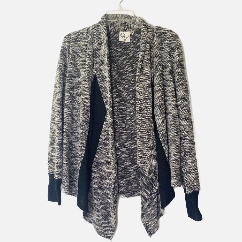 Janet Chung Heathered Gray And Black Cardigan Sweater Size L asymmetrical